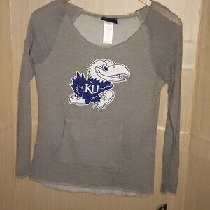University Of Kansas New Grey Distressed Lightweight Sweatshirt 7